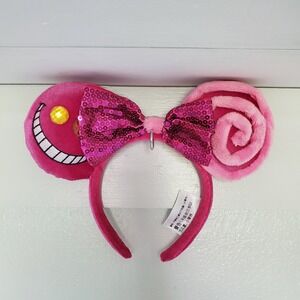 Disney Park Cheshire Cat Pink Sequin Minnie Mouse Ears Headband Alice Wonderland